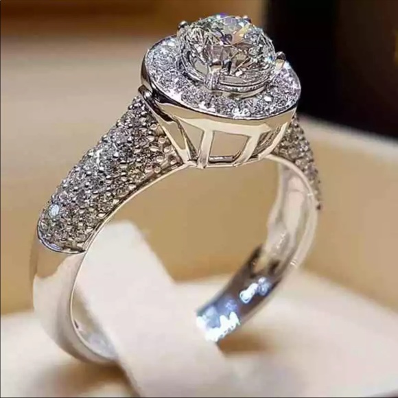 New Luxury Halo 925 Silver Diamond Engagement Ring - Picture 2 of 4